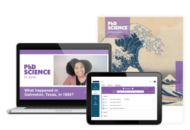 PhD Science components, including PhD Science in Sync, PhD Science digital resources, and PhD Science Science Logbook