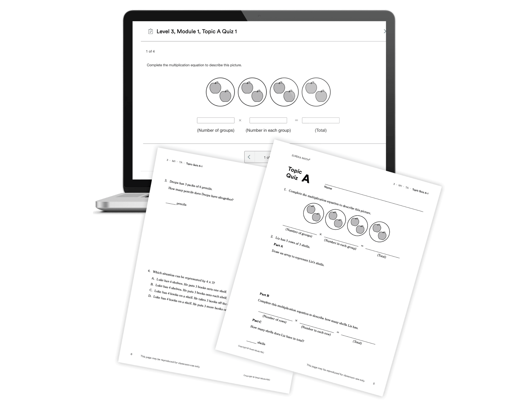 Sample Topic Tickets and Quizzes shown on laptop and handous Sample Topic Tickets and Quizzes shown on laptop and handous