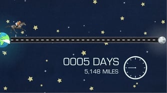 A blue background with a road and a clock and stars
Description automatically generated