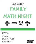 Image showing a blank invitation which can be customized and sent out to families to let them know of an upcoming Family Math Night 