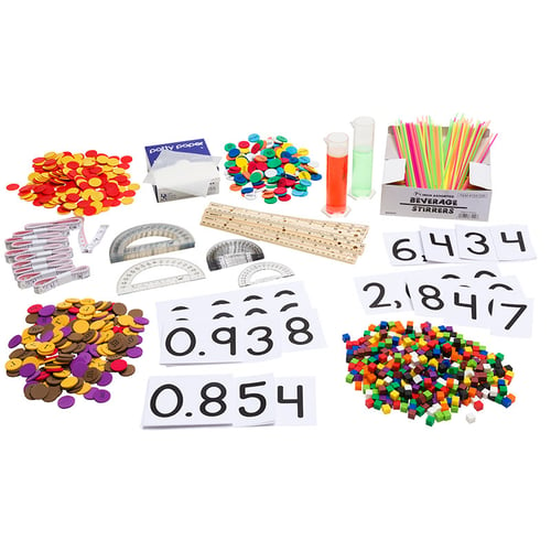The Eureka Math complete manipulatives kit for Grade 5 includes enough materials for a class of 24 students.