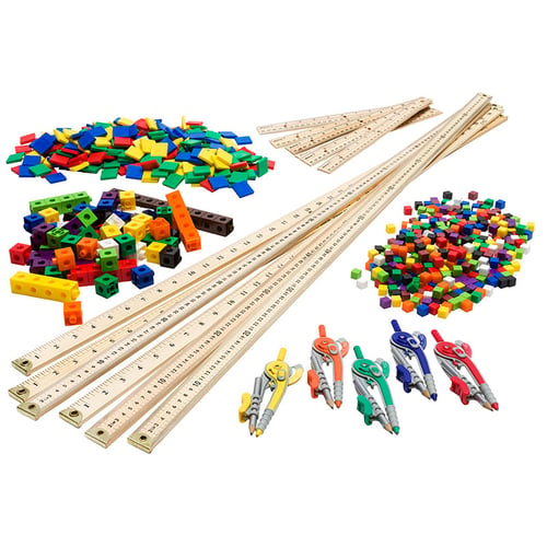 The Eureka Math complete manipulatives kit for Grade 6 includes enough materials for a class of 24 students.