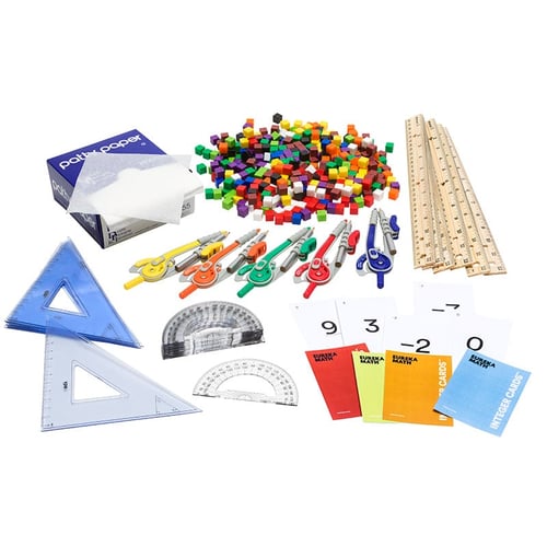 The Eureka Math complete manipulatives kit for Grade 7 includes enough materials for a class of 24 students.