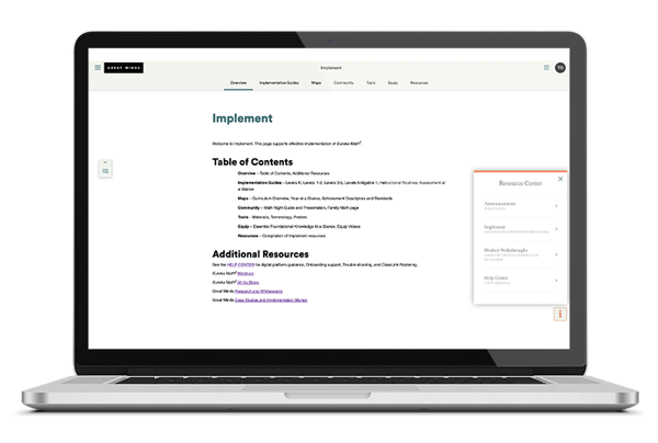EM2 Great Minds Digital Platform Implement page on laptop. EM2 Great Minds Digital Platform Implement page on laptop.