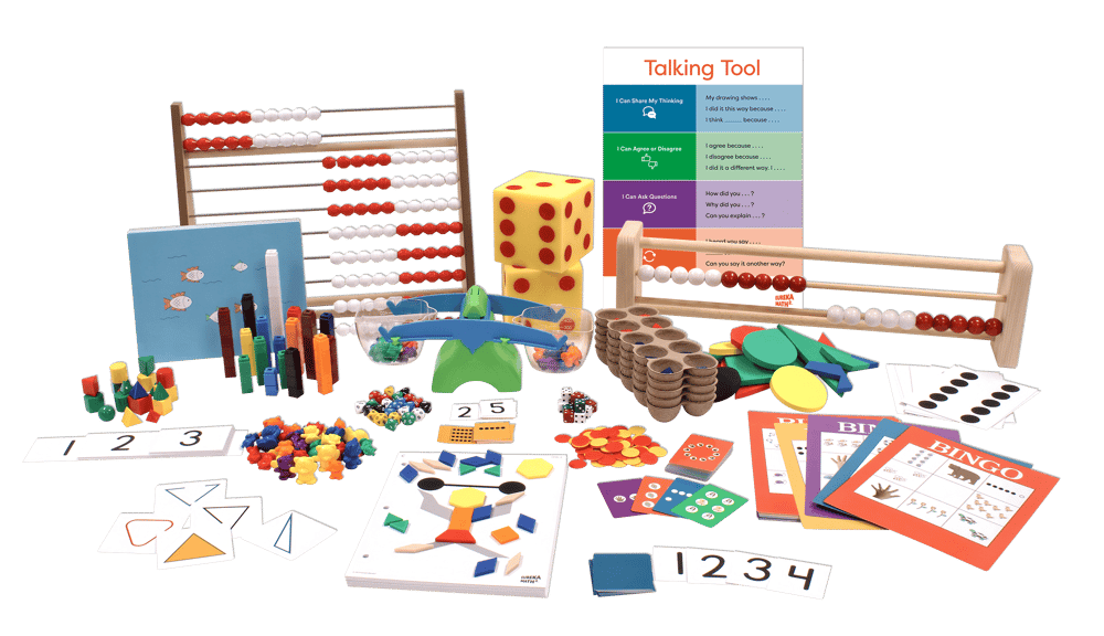 The Eureka Math Squared complete manipulatives kit for kindergarten includes enough materials for a class of 24 students. 