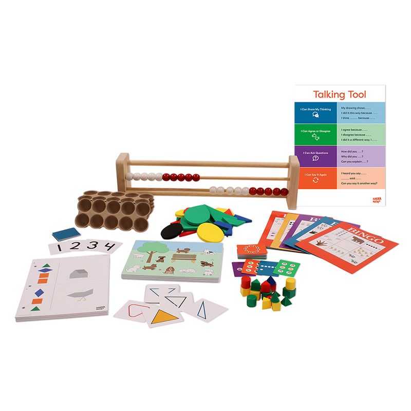 The Eureka Math Squared upgrade kit for kindergarten can be purchased by Eureka Math users to supplement their Eureka Math manipulatives kits.