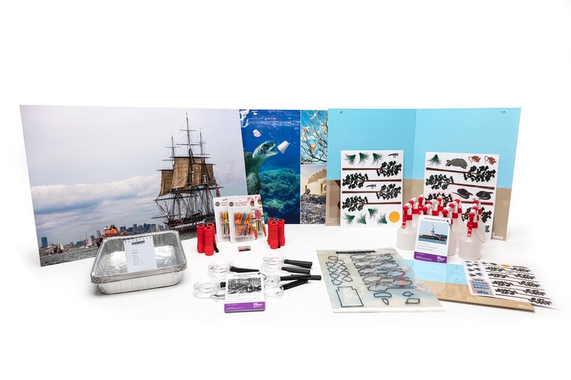 PhD Science hands-on materials kit from Level K Module 4 that includes a physical anchor model, Knowledge Deck cards and posters, and spray bottles