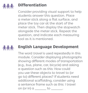 Differentiation and English Language Development examples from sidebar support