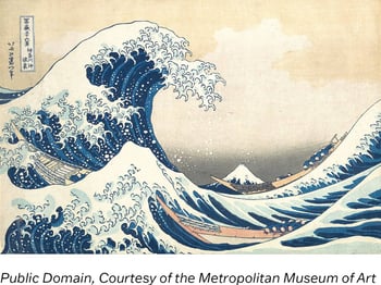 Image of The Great Wave off Kanagawa with credit "Public Domain, Courtesy of the Metropolitan Museum of Art