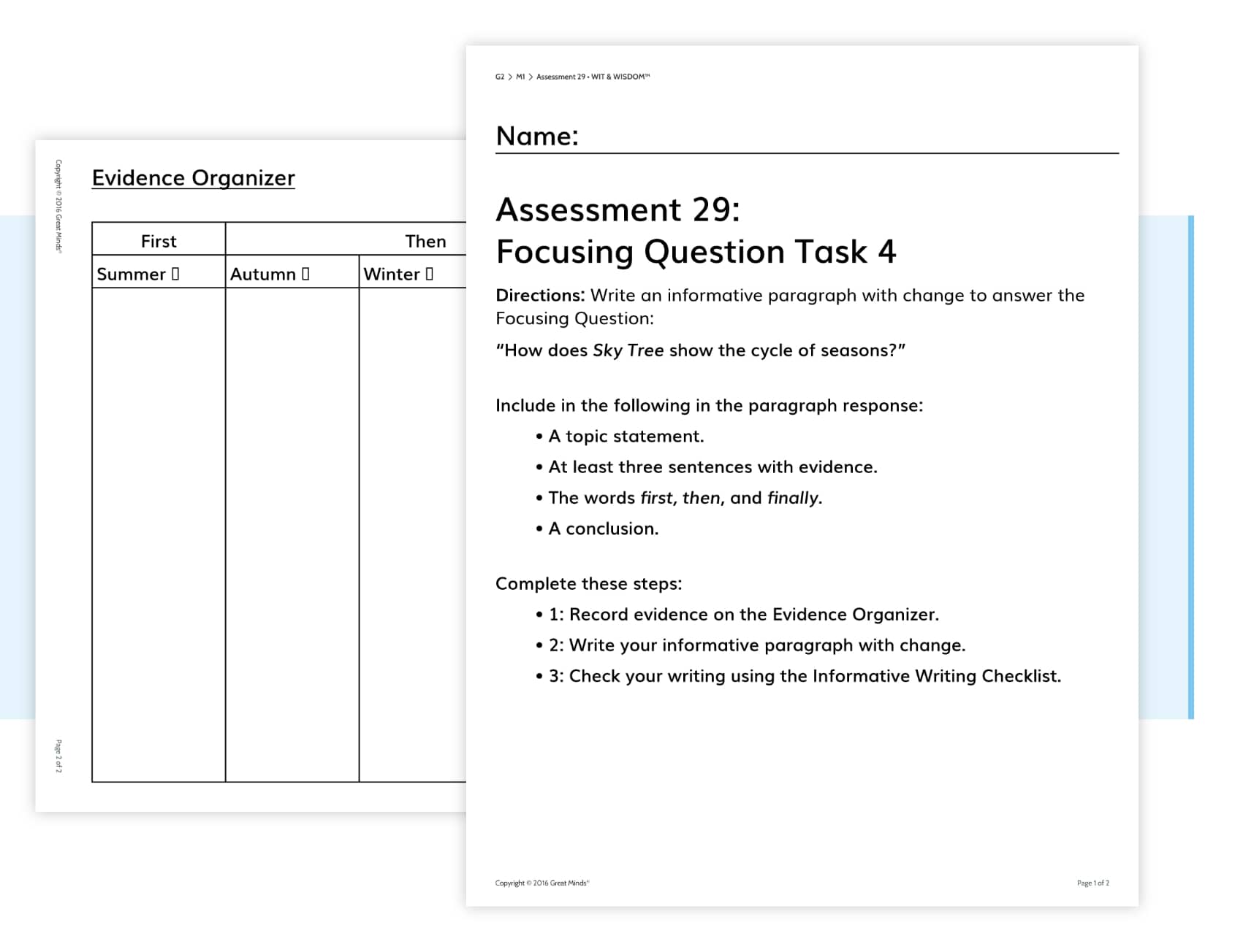 Sample Wit & Wisdom open book with Focusing Question Task from Grade 2 Module 1