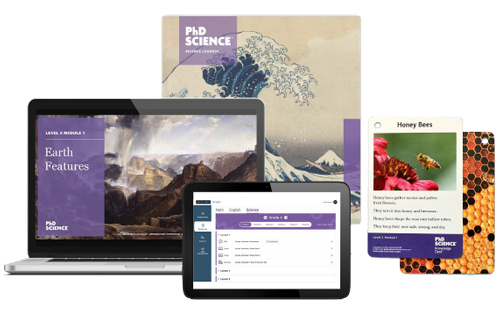 PhD Science components, including Science Logbook, PhD Projected, additional digital resources, and Knowledge Deck cards